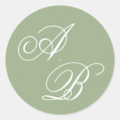 Classic Sage Green & White Monogram Script Wedding Ronde Sticker (Voorkant)