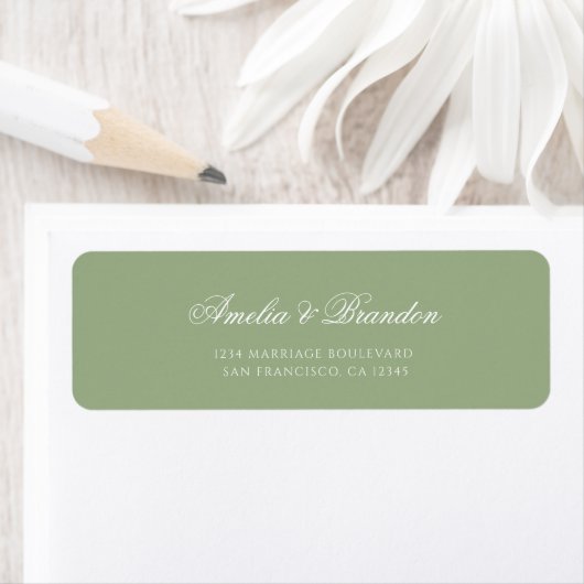 Classic Sage Green & White Script Wedding Address Etiket (Insitu)
