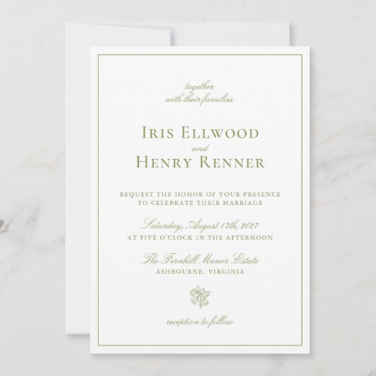 Classic  Sage Green & White Wedding Kaart (Voorkant)