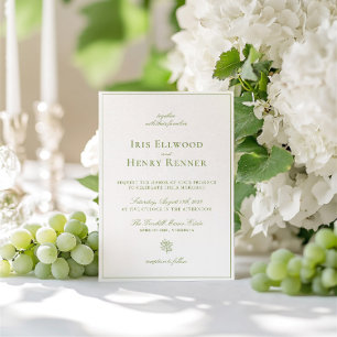 Classic  Sage Green & White Wedding Kaart