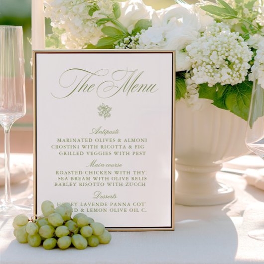 Classic Sage Green & White Wedding Menu