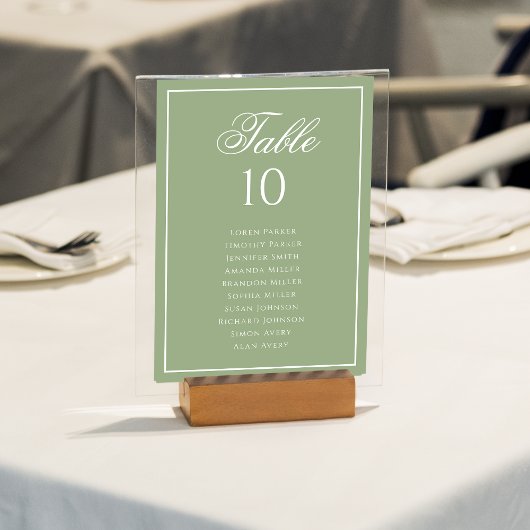 Classic Sage Green & White Wedding Seating Chart Kaart