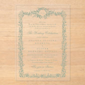 Classic Sage Groene Bladerige lijst monogram bruil Acryl Uitnodigingen (Voorkant)