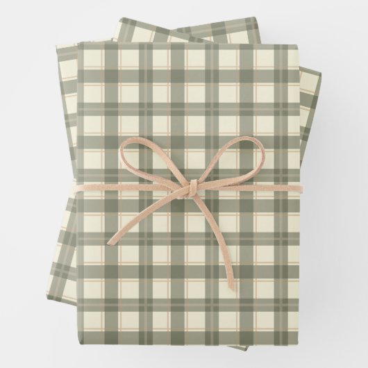 Classic Sage Tartan Wrapping Paper Sheet Set (In situ)