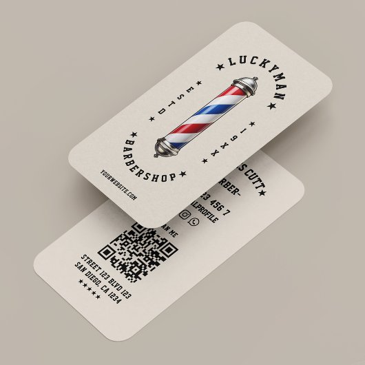 Classic Sand Red White Blue Barber Pole Barbershop Visitekaartje