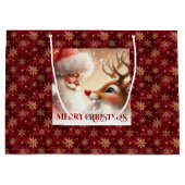 Classic Santa and Red Nose Rudolph Christmas Bag Groot Cadeauzakje (Voorkant)