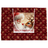 Classic Santa and Red Nose Rudolph Christmas Bag Groot Cadeauzakje (Achterkant)