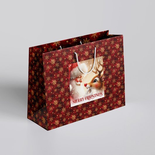 Classic Santa and Red Nose Rudolph Christmas Bag Groot Cadeauzakje