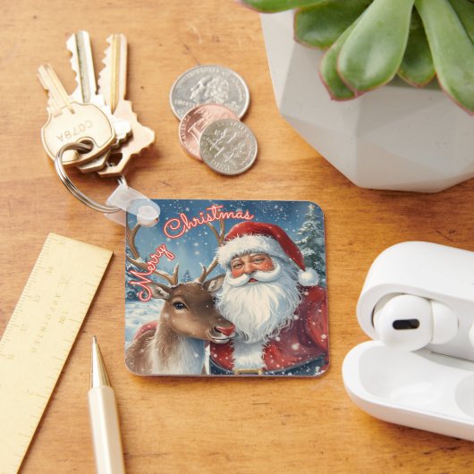 Classic Santa and Reindeer Keychain | Merry Christ (Bureau)