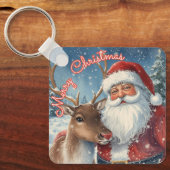 Classic Santa and Reindeer Keychain | Merry Christ (Voorkant)
