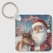 Classic Santa and Reindeer Keychain | Merry Christ (Voorkant)