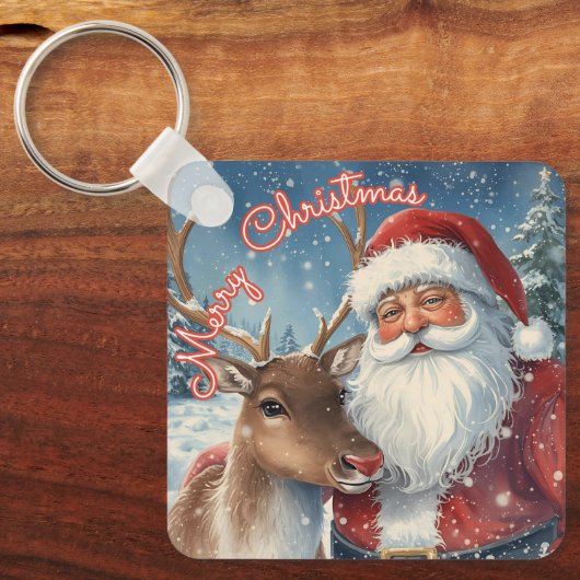 Classic Santa and Reindeer Keychain | Merry Christ (Voorkant)