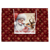 Classic Santa and Rudolph Cartoon Christmas Giftin Groot Cadeauzakje (Voorkant)