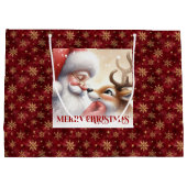 Classic Santa and Rudolph Cartoon Christmas Giftin Groot Cadeauzakje (Achterkant)