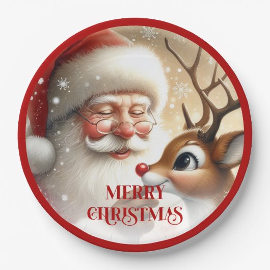 Classic Santa and Rudolph Cartoon Holiday Paper  Papieren Bordje (Voorkant)