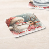 Classic Santa and Rudolph Cute Holiday Coasters Kartonnen Onderzetters (Schuin)