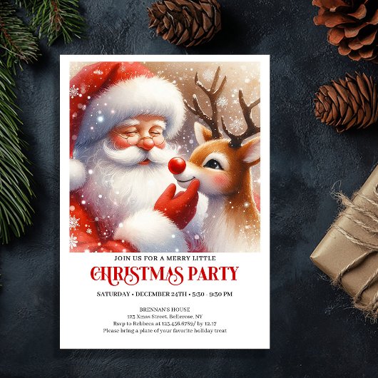 Classic Santa and Rudolph Festive Christmas Party Kaart
