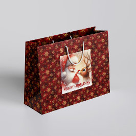 Classic Santa and Rudolph Kids Christmas Gift Bag  Groot Cadeauzakje