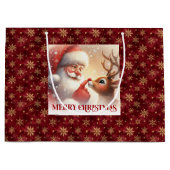 Classic Santa and Rudolph Kids Christmas Gift Bag  Groot Cadeauzakje (Voorkant)