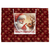 Classic Santa and Rudolph Kids Christmas Gift Bag  Groot Cadeauzakje (Achterkant)