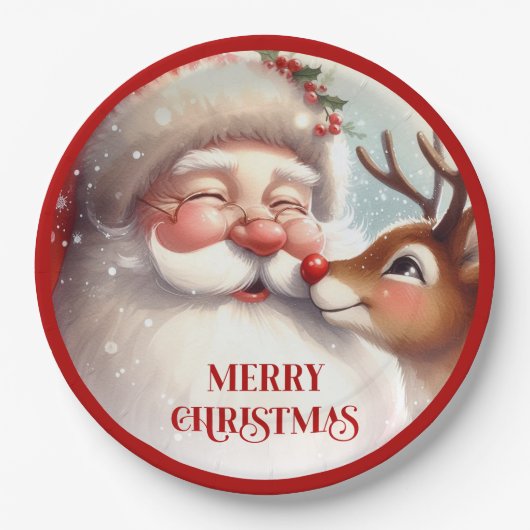 Classic Santa and Rudolph Kids Christmas Plates Papieren Bordje (Voorkant)