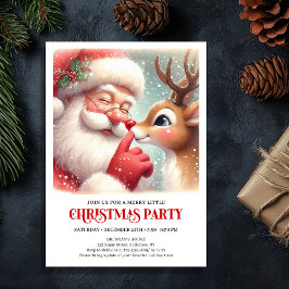 Classic Santa and Rudolph Xmas Party Invitation Kaart