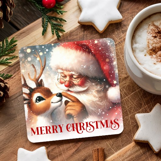 Classic Santa Claus and Rudolph Festive Coasters Kartonnen Onderzetters