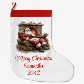Classic Santa Claus Modern Cozy Christmas Stocking Grote Kerstsok (Voorkant)