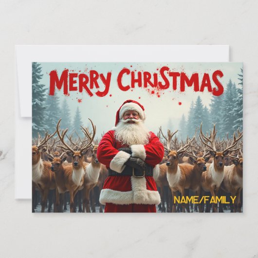 Classic Santa Claus & Reindeer Feestdagenkaart (Voorkant)