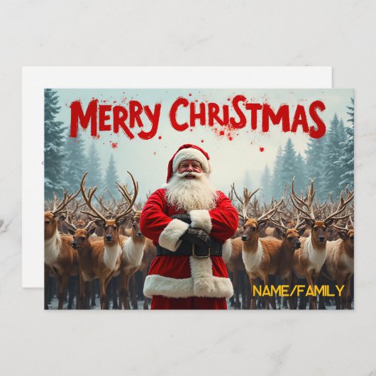 Classic Santa Claus & Reindeer Feestdagenkaart (Voorkant / Achterkant)