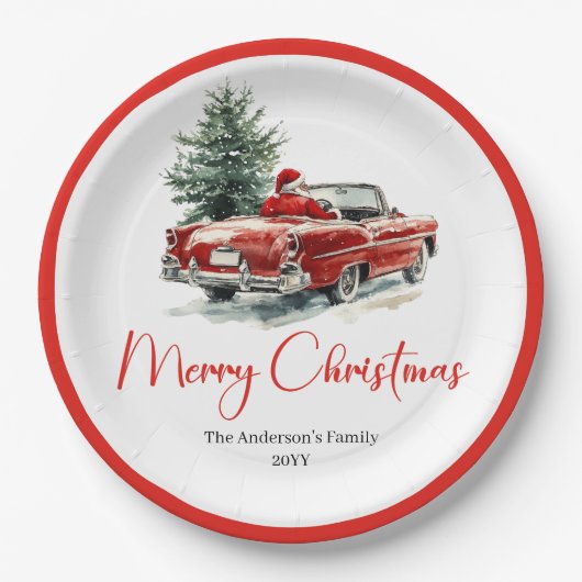 Classic Santa Claus Script Font Festive Dinner Papieren Bordje (Voorkant)