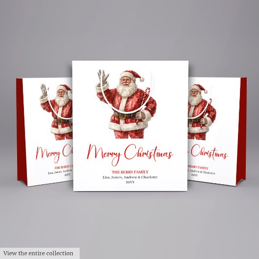 Classic Santa Claus Watercolor Modern Holiday Bag Medium Cadeauzakje