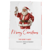 Classic Santa Claus Watercolor Modern Holiday Bag Medium Cadeauzakje (Achterkant)