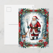 Classic Santa Claus with Staff Christmas Feestdagenkaart (Voorkant / Achterkant)