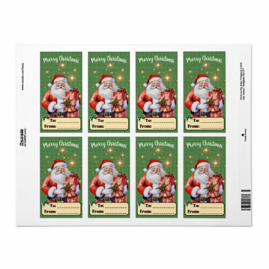 Classic  Santa Clause Cadeau Label Groen + Goud (Full Sheet)
