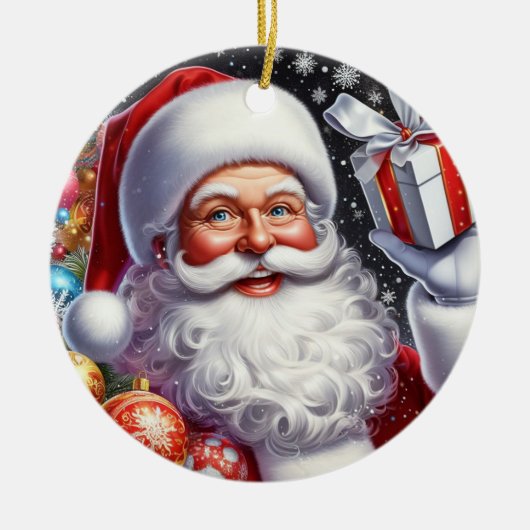 Classic Santa met cadeau & ornamenten (Voorkant)