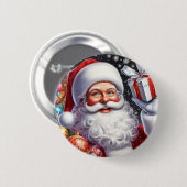 Classic Santa met cadeau & ornamenten Ronde Button 5,7 Cm (Voorkant /achterkant)