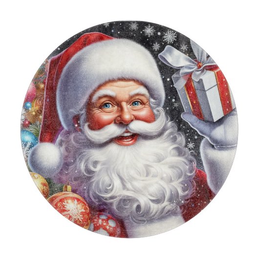 Classic Santa met cadeau & ornamenten Snijplank (Voorkant)