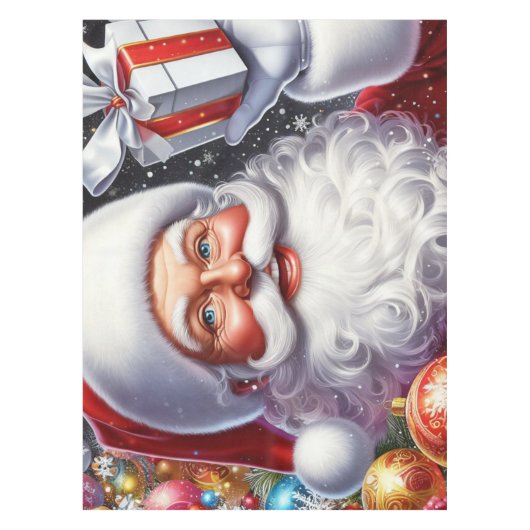 Classic Santa met cadeau & ornamenten Tafelkleed (Voorkant)