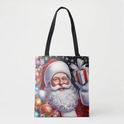 Classic Santa met cadeau & ornamenten Tote Bag (Voorkant)