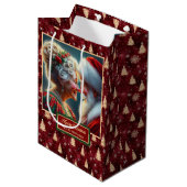 Classic Santa & Mrs Claus Holiday Waterverf Bag Medium Cadeauzakje (Voorkant Gekanteld)