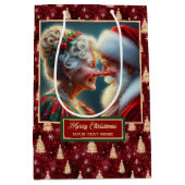 Classic Santa & Mrs Claus Holiday Waterverf Bag Medium Cadeauzakje (Voorkant)