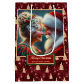 Classic Santa & Mrs Claus Holiday Waterverf Bag Medium Cadeauzakje (Achterkant)