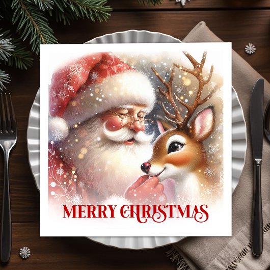 Classic Santa Rudolph Christmas Party Napkins  Servet