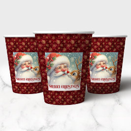 Classic Santa Rudolph Cute Christmas Paper Cup Art Papieren Bekers