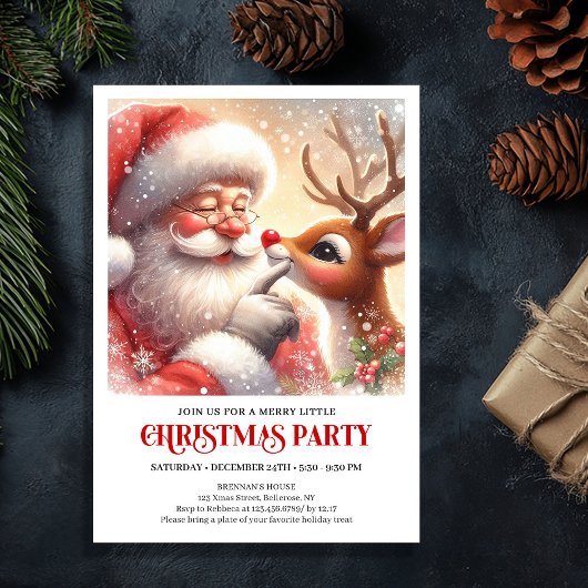 Classic Santa Rudolph Holiday Magic Winter Party  Kaart
