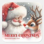 Classic Santa Rudolph Personalized Christmas Kids  Vierkante Sticker (Voorkant)