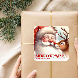 Classic Santa Rudolph Personalized Christmas Kids  Vierkante Sticker