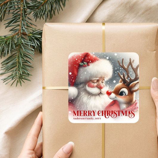 Classic Santa Rudolph Personalized Christmas Kids  Vierkante Sticker