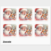 Classic Santa Rudolph Personalized Merry Christmas Vierkante Sticker (Vel)